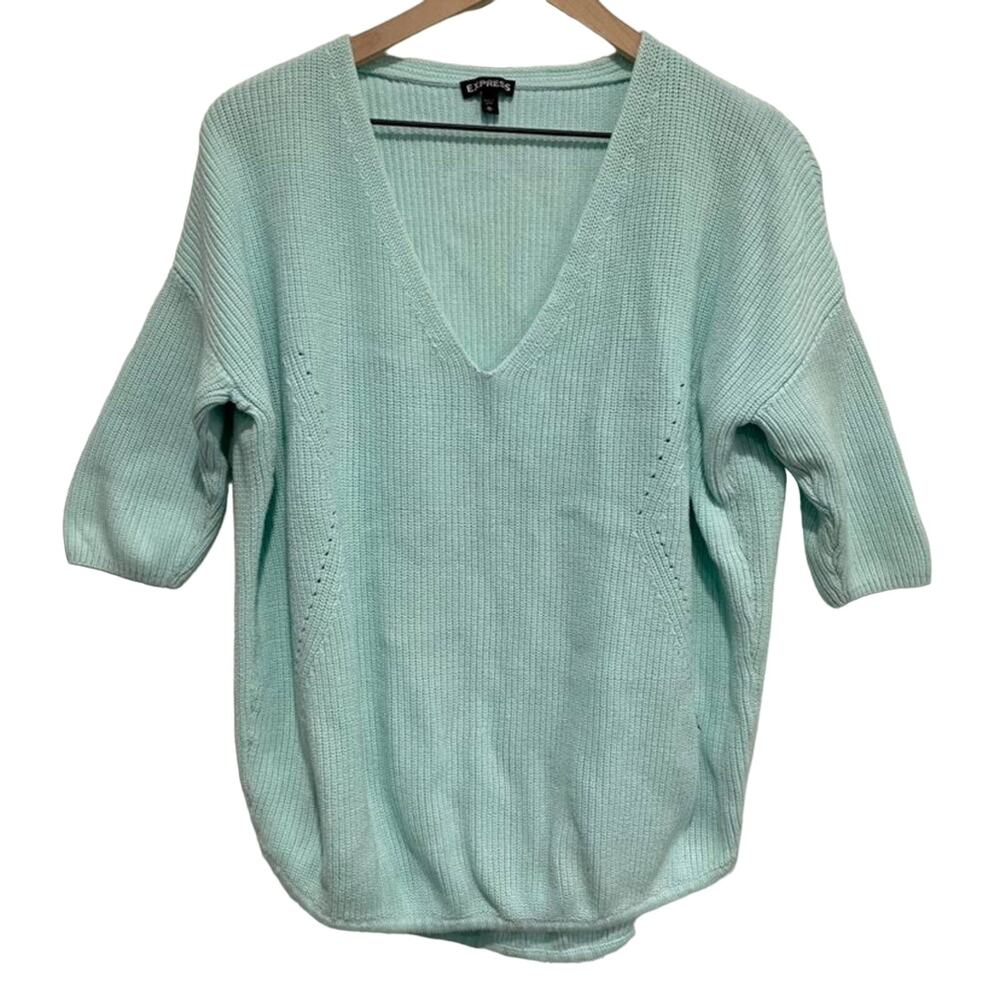 Express Light Blue V Neck Knit Sweater Size Medium